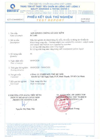 Phiếu kết quả thử nghiệm - Sơn Hân Vượng Phát - Công Ty TNHH Đầu Tư Thương Mại Hân Vượng Phát